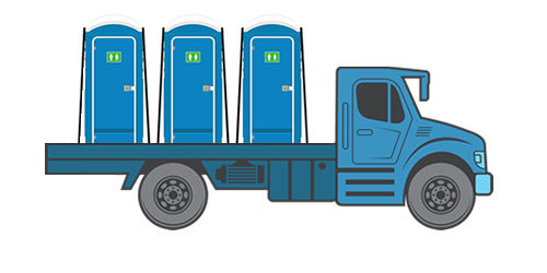 San Porta Potty fast delivery truck bringing a porta potty rental to a San Diego job site